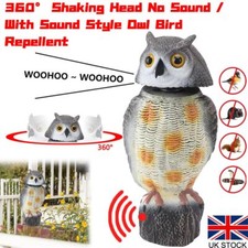 360° Shaking Head Owl Decoy Deterrent Bird Pigeon Crow Scarer Statue No/w/Sound