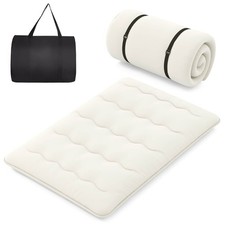 Full Futon Mattress Japanese Floor Sleeping Pad Washable Cover Carry Bag Beige
