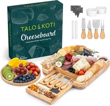 Bamboo Cheese Board Set with Stainless Steel Charcuterie Serving Platter
