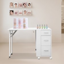 Rolling Nail Desk Folding Mobile Manicure Table W/ Drawer for Beauty Salons Use