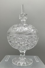 Heavy cut lead crystal Vintage footed bonbon/candy jar with lid vvg condition