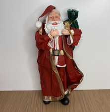Santa Claus Figure Paper Mache Clothes 12" Christmas  Vintage Holiday Plastic