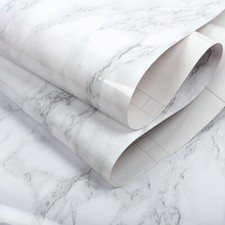 White Wallpaper Marble Texture Sticker Cupboard Table Furniture Cover Adhesived