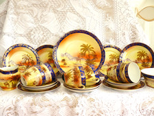 VINTAGE  VICTORIA CHINA   CZECHOSLOVAKIA   21 PIECE TEA SET   ** DESERT SCENE **