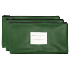 Money Bank Deposit Bag with Zipper, 3 Pcs Cash Pouch with Clear Window, Green