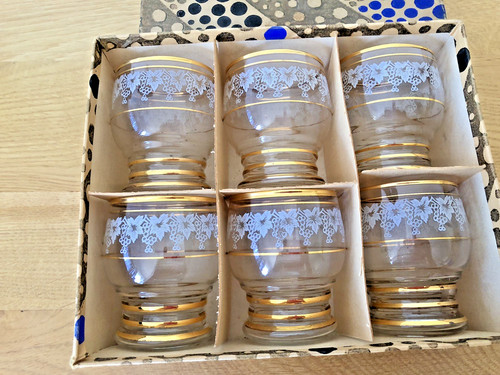 Set vintage etched grape - vintage,