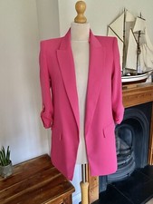 Zara Fuchsia Pink Rolled Up Sleeve Blazer XS UK8 # M168XS