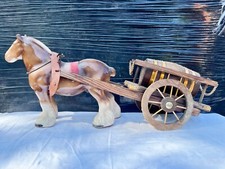 VINTAGE TOKEN POTTERY DRAFT PLOW CLYDESDALE SHIREHORSE AND CART WITH BARREL