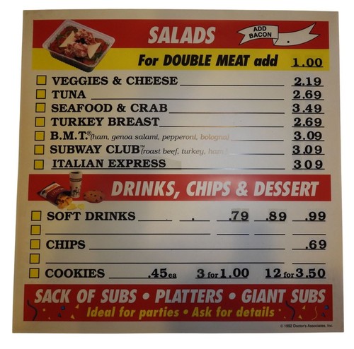 1992 subway restaurant salads - restaurant,