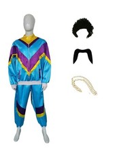Mens 80s Scouser Shell Suit Fancy Dress Costume Tracksuit Deluxe Complete Stag