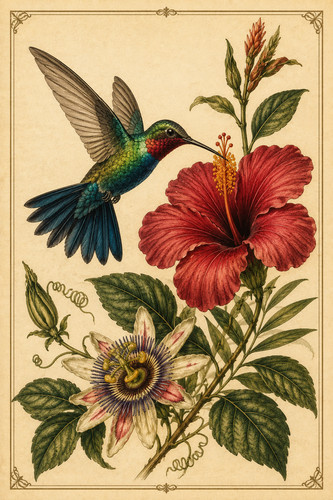 Vintage hummingbird print - vintage,