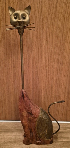 Vintage wooden brass cat - brass,