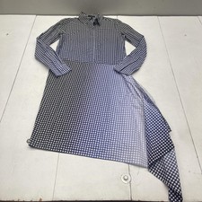 COS Shirt Dress Womens 2 Navy White Ombre Check Button Front Asymmetrical Hem
