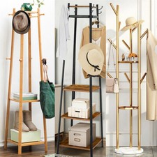 Free Standing Coat Rack Hall Stand Shoe Bench Garment Storage Shelves Entryway
