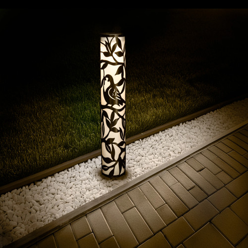 Robin patterned garden bollard - robin,