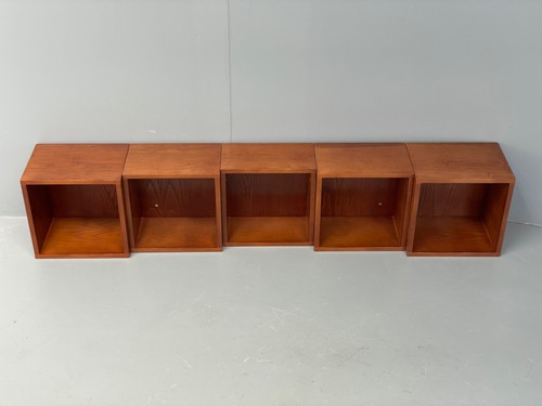 Floating teak cube shelving - cube,