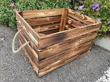 BURNT WOOD CRATE LOG STORE / FIRE WOOD STORAGE  / FIREPLACE KINDLING BOX 