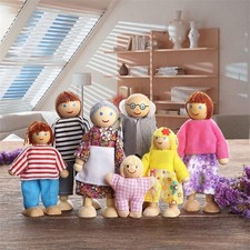 Flexible Wood Doll Wooden Family Dolls House Family of 7 House People Toy Figure
