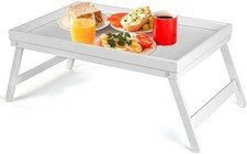Bamboo Wooden Bed Tray With Folding Legs Breakfast Serving Lap Tray Table White