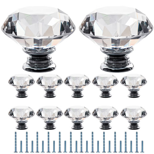 Crystal glass door knobs pack - crystal,