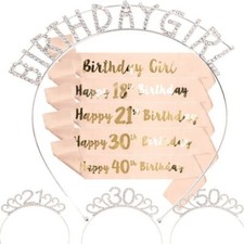 Birthday Crown Sash and Tiara Kit Girls Gifts 16/18/21/30&40/50/60th Birthday UK