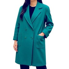 Vintage Mackintosh Wool Coat Size 6 | Teal Green Double Breasted Trench Overcoat