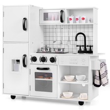 Kids Play Kitchen Wooden Toy Kitchen with Stoves Sink Lights Sounds