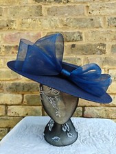 navy blue large fascinator wedding hat  Kentucky Derby Royal Ascot bow