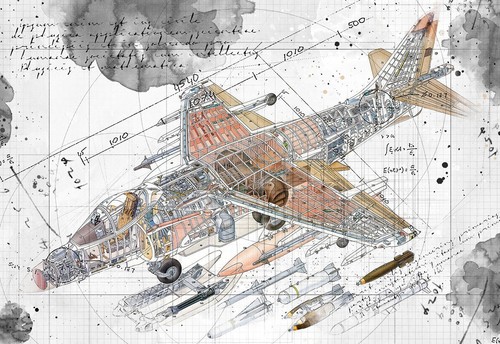 Line tech drawing - harrier, jet