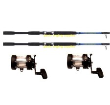 2 x Shakespeare Firebird Boat Fishing Rods Multiplier Boat Reel Sea Fishing Line