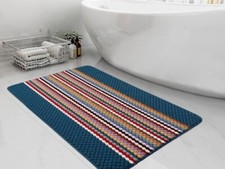 Multi-Stripe Non-Slip Runner Rug Blue Colourful Stripes, Washable Utility Mat