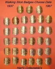 WALKING STICK BADGE/MOUNT OLD HALFPENNY COIN CHOOSE FROM LIST 1937 - 1967 LOT HP