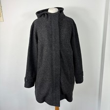 Woolovers Pure Boiled Wool Hooded Coat Size L UK 16 18 Grey Winter Jacket VGC