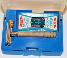 VINTAGE 1951 GILLETTE SUPER SPEED RAZOR HANDLE! PLASTIC STORAGE BOX! BLADE! W1!