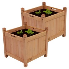 Woodside Square Wooden Garden Planter Box, Outdoor Plant Pot + Liners, Pack of 2