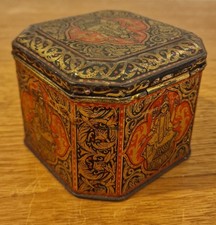 Vintage Small Tea Tin With Indian Style Motifs And Designs. Reasonable Condition