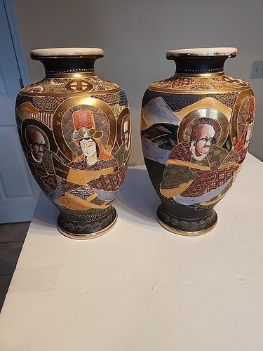 Pair japanese satsuma moriage - pair,