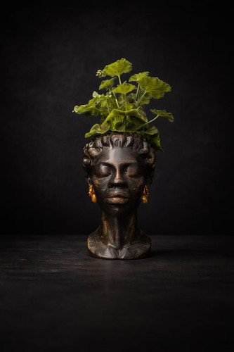 Woman head planter cast stone - woman,