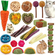 Rabbit & Guinea Pig Toys - Natural Timothy Hay & Apple Wood Sticks for Teeth Car