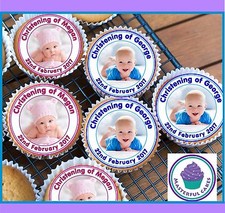 24 PERSONALISED EDIBLE CHRISTENING CUPCAKE TOPPER WAFER,ICING OR PRECUT OPTION