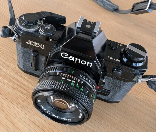 Black canon ae1 35mm slr - black, film