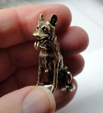 Old Stock Small Brass Mini Dog Statue Sitting Ornament Alsatian German Shepherd