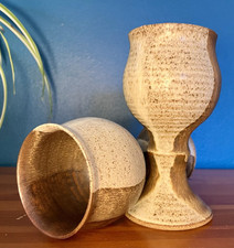 Pair Of Pottery goblets Chalice Wine Cups Studio Pottery Viking