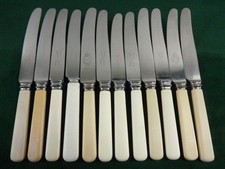 12 Vintage Side dessert Knives round tips round ends faux bone resin handles #1
