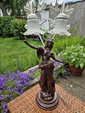 LOVELY MAIDEN BRONZED SPELTER FIGURINE BY AUGUSTE MOREAU CONVERTED TO TABLE LAMP