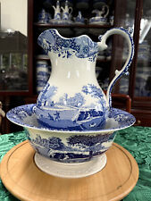 Spode Blue Italian  Blue & White Pitcher large Jug Ewer and Basin ( (10L/30cm)