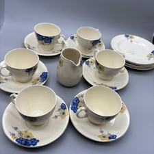 Antique Art Deco Tea Set By Hughes Longport Blue And Yellow Bold Flower Design 