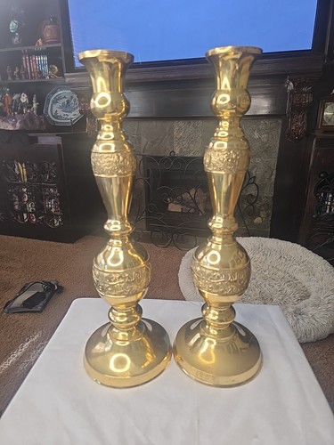 Pair vintage brass candle - vintage,