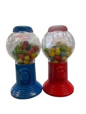 2 GUMBALL SWEET DISPENSER MACHINES 1 BLUE 1 RED KID XMAS  DESK  BOXEDGIFT