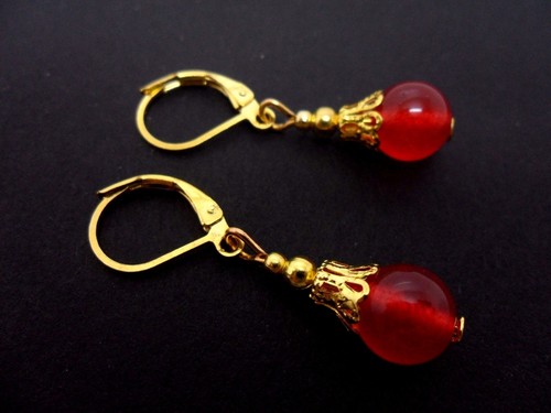 Pair dangly red jade - pair,